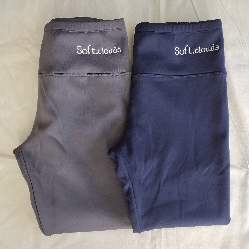 Soft Clouds Fleece Lined Women's Leggings Lot Of 2 Pairs Gray & Navy L-XL